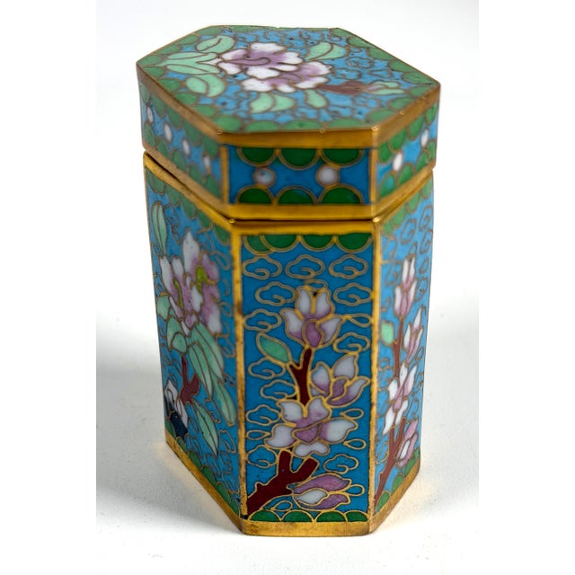Vintage Chinese Cloisonné Small Canister Jar Set - 8 Canisters W/ Original Box For Sale - Image 11 of 17