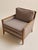 The Vintage Mid Century Walnut Lounge Chair in Textured Beige Upholstery For Sale - Image 4 of 10