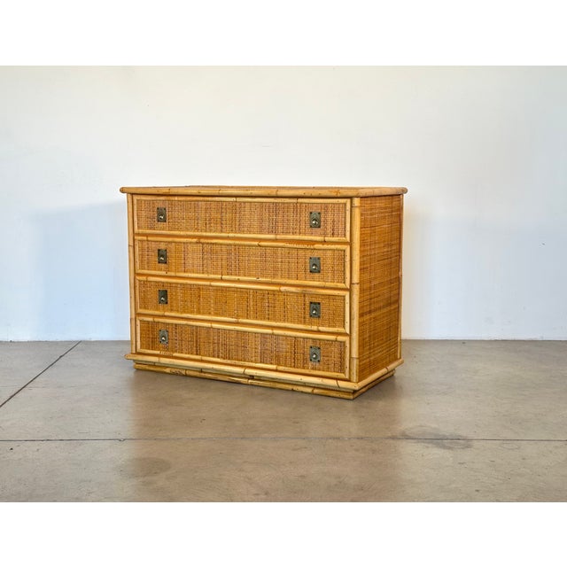 Mid-Century Modern Wicker and Bamboo Chest of Drawers by Dal Vera, 1970s For Sale - Image 3 of 10