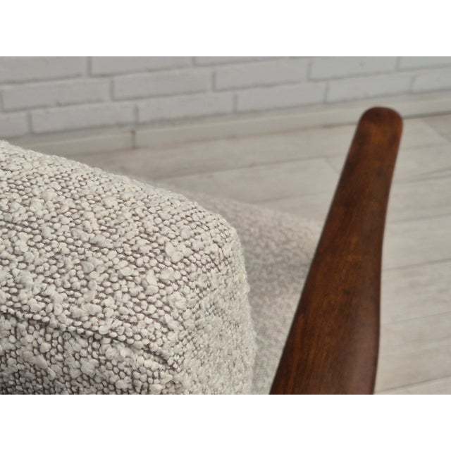 Danish Armchair in White Furniture Fabric & Beech, 1960s For Sale - Image 13 of 18