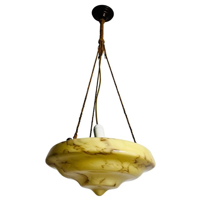 Hand Carved Alabaster and Brass Ceiling Lamp, Germany, 1930s For Sale - Image 11 of 11