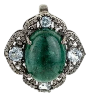 Victorian Style Halo Pendant With Emerald & Blue Topaz in Solid Silver