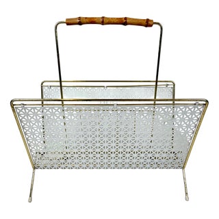 Mid-Century Modern Magazine Rack with Bamboo Handle, 1960s For Sale