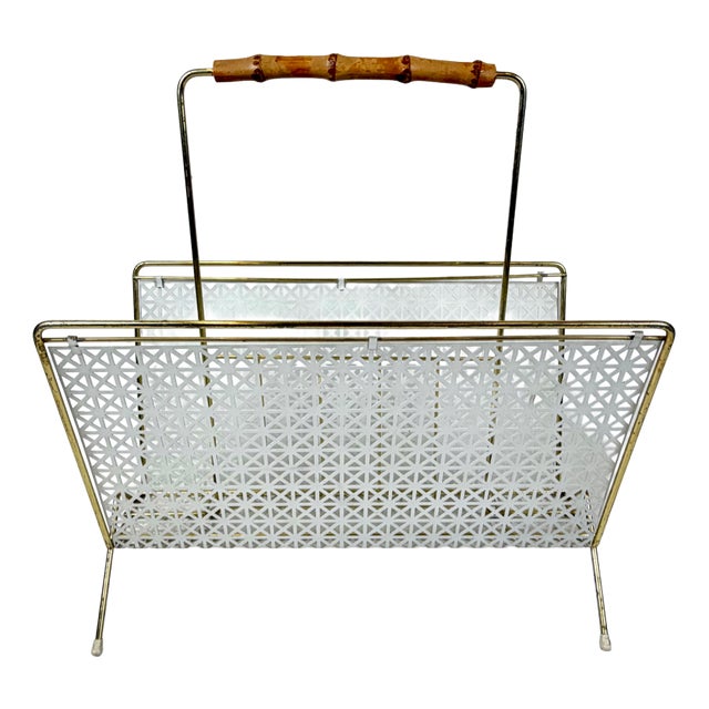 Mid-Century Modern Magazine Rack with Bamboo Handle, 1960s For Sale