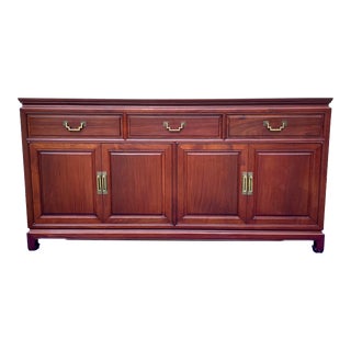 1980s Vintage Solid Rosewood Chinoiserie Hollywood Regency Buffet Credenza in the Style of George Zee For Sale