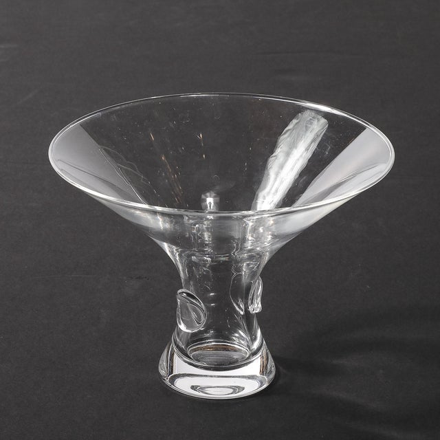 Mid-Century Modernist Footed Crystal Bowl With Organic Detailing Signed Steuben For Sale - Image 9 of 15