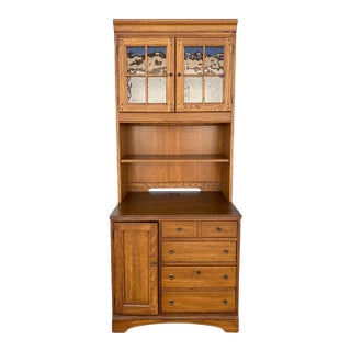 Hooker Furniture Oak Executive Cabinet Hutch With Power Panel, 1990s For Sale