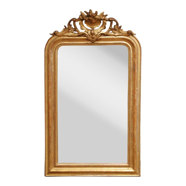 19th Century French Louis Philippe Giltwood Mirror With Cartouche Crest For Sale