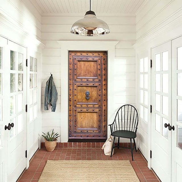 Rustic Solid Wood Entry Door With Iron Studs & Raised Panel Design Clavo Accented Door For Sale - Image 4 of 11