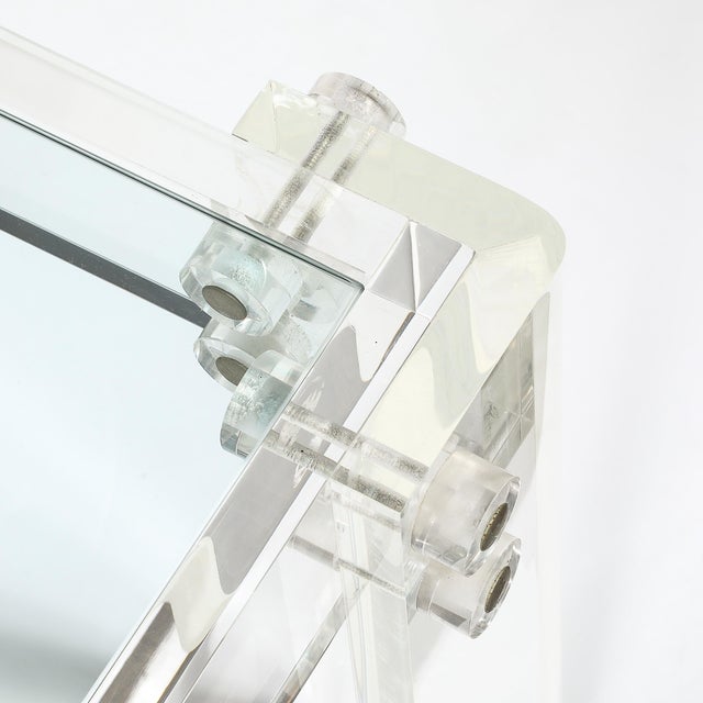 Pair of Mid-Century Modernist Rectilinear Lucite & Glass Side/End Tables For Sale - Image 11 of 18