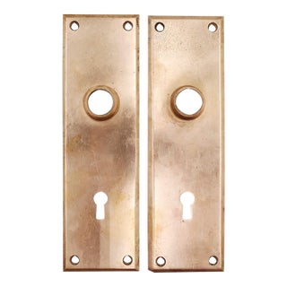 Pair of Vintage 7.5 In. Yale & Towne Brass Door Back Plates For Sale