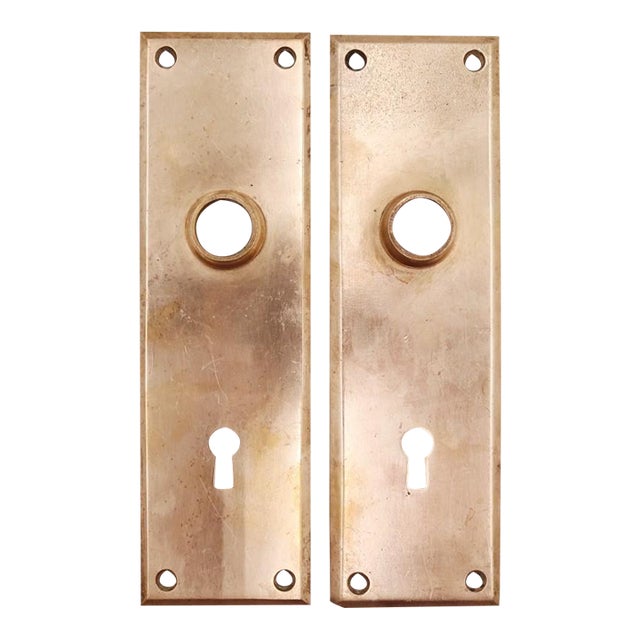Pair of Vintage 7.5 In. Yale & Towne Brass Door Back Plates For Sale