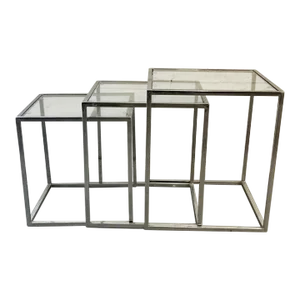 Set of 3 Vintage Mid Century Modern Chrome & Glass Nesting Tables