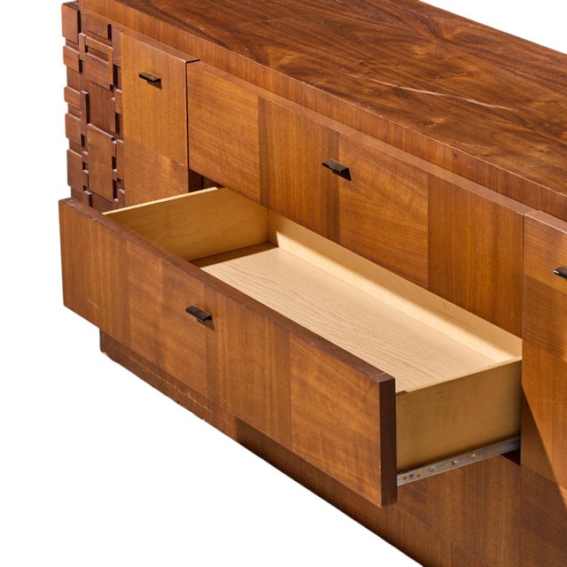 Wood Lane Brutalist Mid Century Walnut Lowboy Dresser For Sale - Image 7 of 9