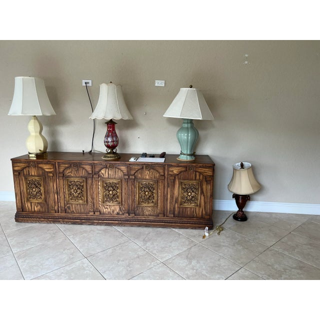 Mid 20th Century Mid Century Large Carved Wood Sideboard, Credenza, or Bar Cabinet For Sale - Image 5 of 6
