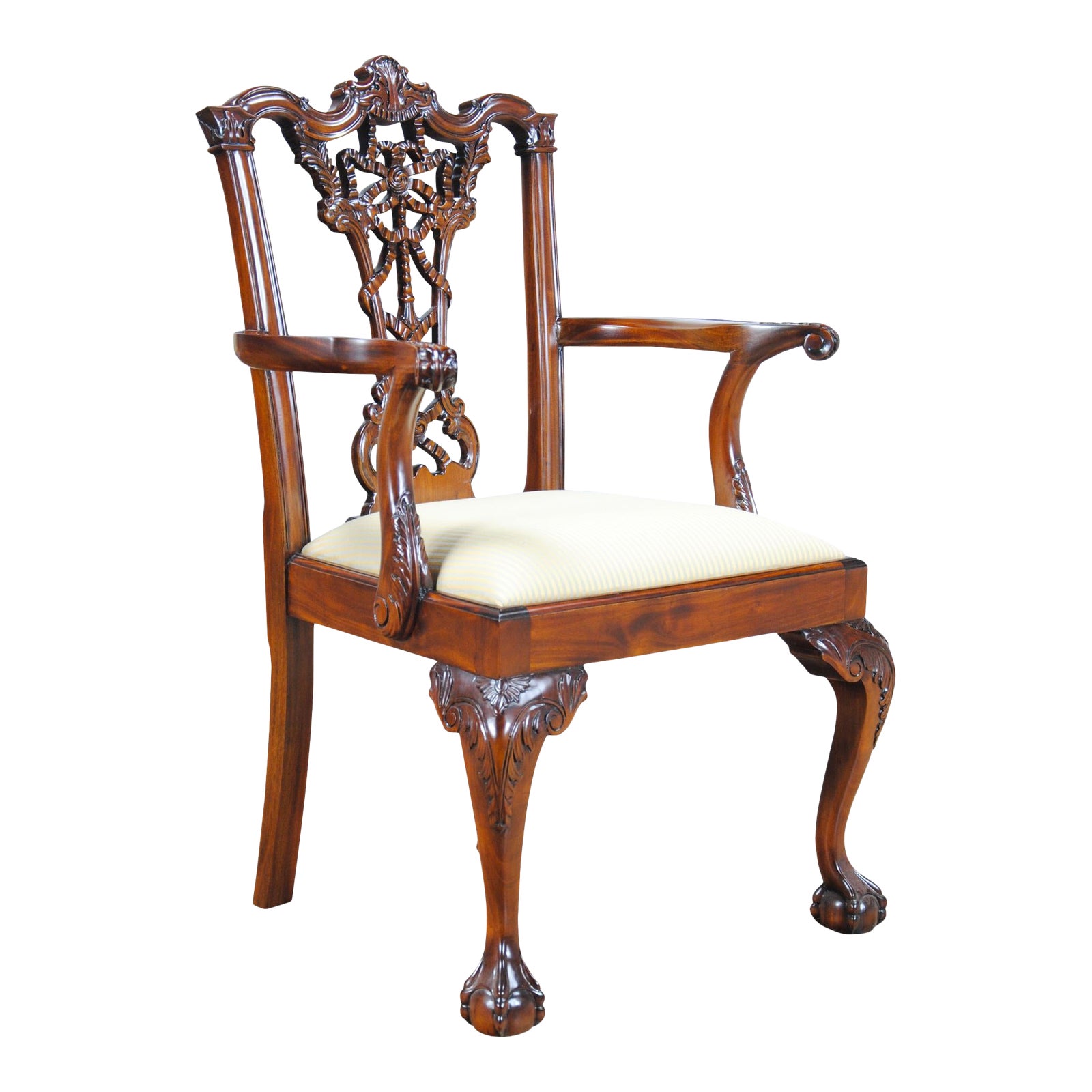 Carved Mahogany Chippendale Arm Chair | Chairish