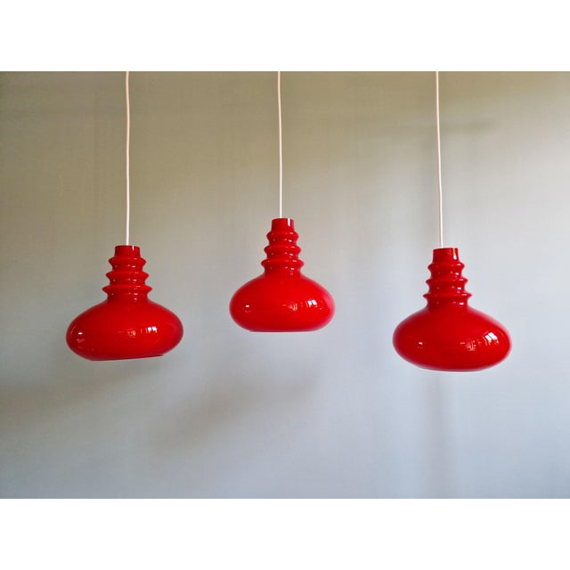 Space Age Pendant Lights in Red Opaline Glass from Peill & Putzler, 1970s, Set of 3 For Sale - Image 11 of 15