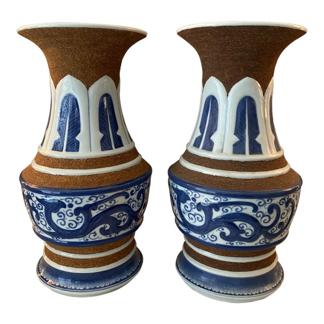 1990s Maitland Smith Blue and White Chinoiserie Vases, a Pair For Sale