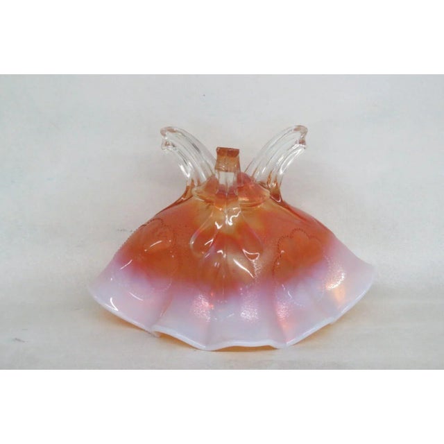 Dugan Style Marigold Carnival Glass Floral Footed Candy Dish Serving Bowl For Sale - Image 10 of 13