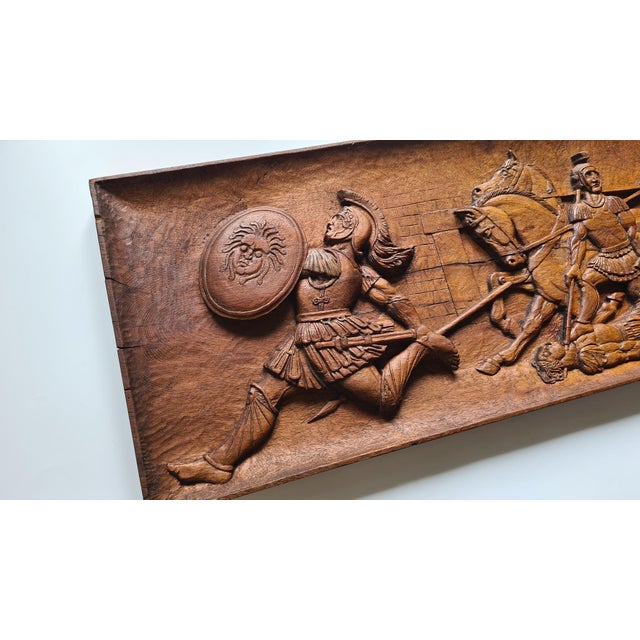 Large Hand-Carved Wooden Relief with The Walls of Troy Motif, Germany, 1956 For Sale - Image 4 of 15