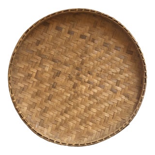 Vintage Handwoven Rattan Bamboo Winnowing Basket For Sale
