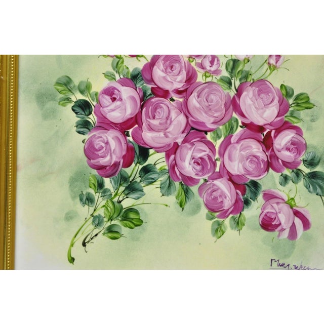 Late 20th Century Mary Wilson French Hand Painted Porcelain Plaque Pink Rose Flower Painting (A) For Sale In Philadelphia - Image 6 of 17
