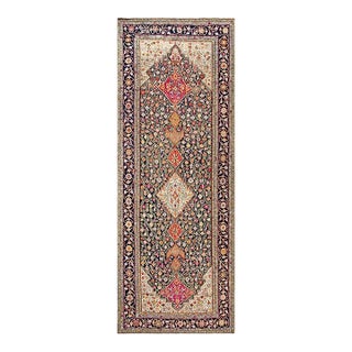 Beautiful Ivory With Black Border With One Diamond on the Center in a Geometric Design Antique Caucasian Karabagh Gallery Rug For Sale
