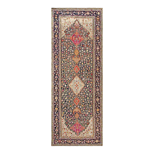Beautiful Ivory With Black Border With One Diamond on the Center in a Geometric Design Antique Caucasian Karabagh Gallery Rug