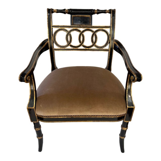 Black & Gold Hollywood Regency Maitland Smith Armchair For Sale