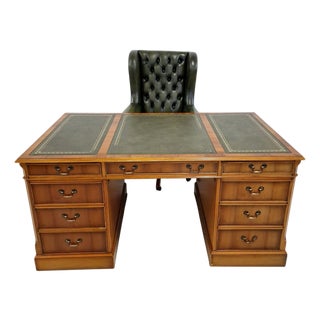 Chesterfield Desk and Chair, 2000s, Set of 2 For Sale