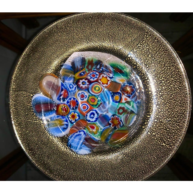 Murano Giampaolo Nason Murano Millefiori & Gold Aventurine Glass Pedestal Bowl – 7.5” For Sale - Image 4 of 7
