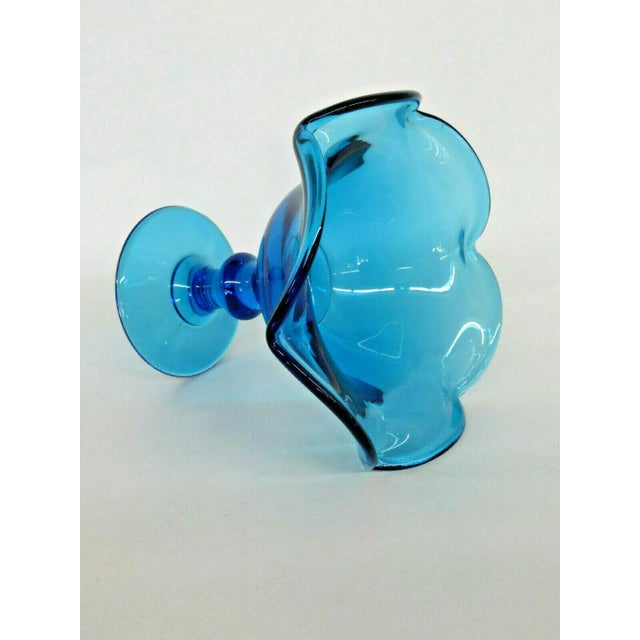 Imperial Blue Glass Ruffled Rim Pedestal Compote Candy Dish For Sale - Image 10 of 10