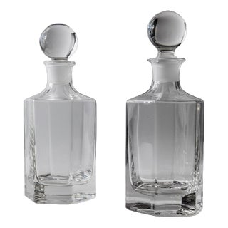 Vintage Hexagonal Glass Decanters with Sphere Stoppers, 1970s, Set of 2 For Sale