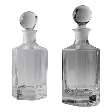 Vintage Hexagonal Glass Decanters with Sphere Stoppers, 1970s, Set of 2 For Sale