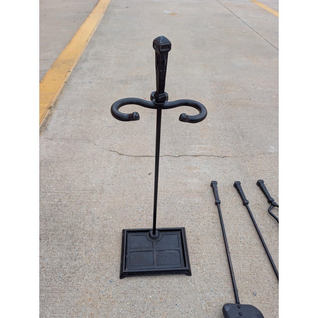 Vintage 4 Piece Wrought Iron Fireplace Tool Set For Sale In Washington DC - Image 6 of 8