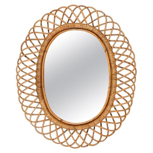 Large Oval Mirror in Bamboo, Rattan and Wicker by Franco Albini, Italy, 1970s For Sale - Image 12 of 12