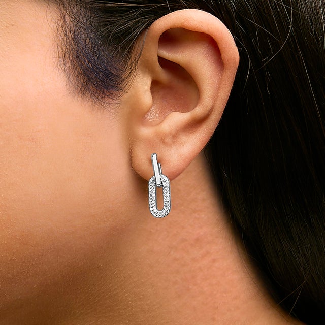 10K White Gold 1/2 Cttw Lab Grown Diamond Dangling Paperclip Drop Earrings For Sale - Image 4 of 5