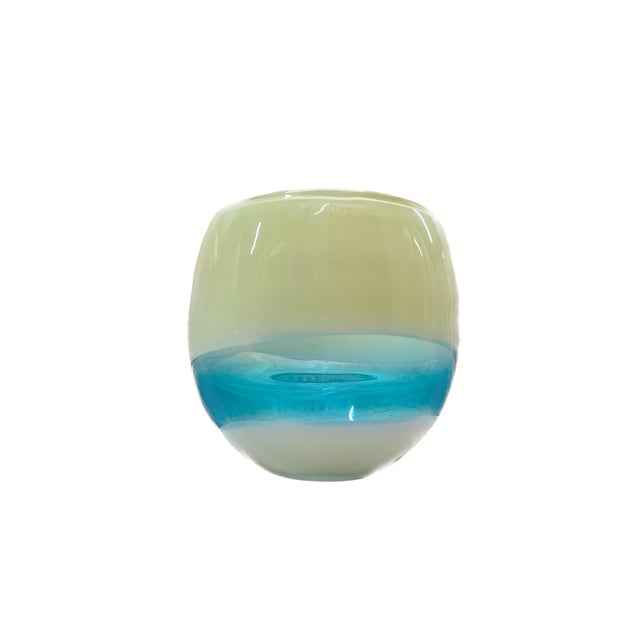 Turquoise Vintage Murano Cased Glass Bowl – Turquoise & Milk White Incamiciato – Italian Art Glass For Sale - Image 8 of 8