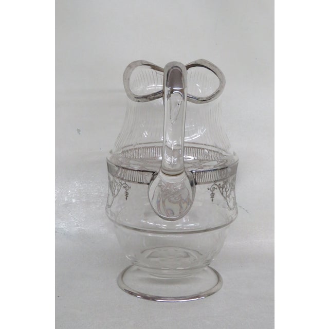 Traditional Etched Glass Silver Overlay Large Pitcher 4209b For Sale - Image 3 of 12
