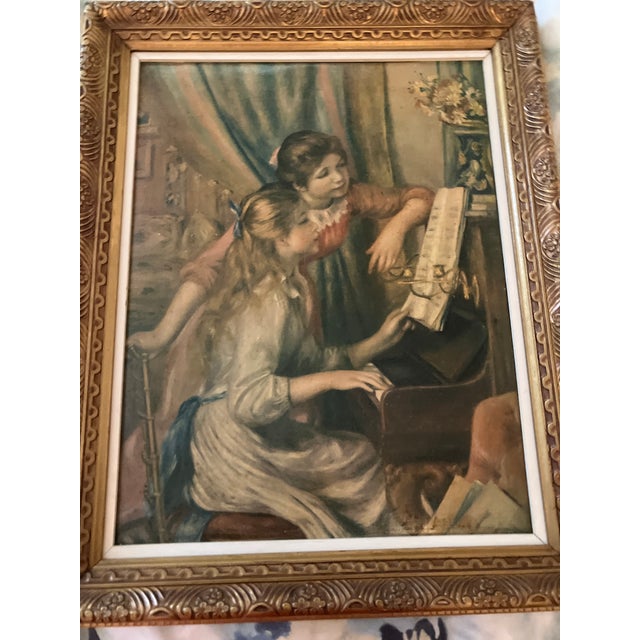 Wonderful reproduction unsigned oil painting with a heavy ornate wood gold painted frame in perfect condition