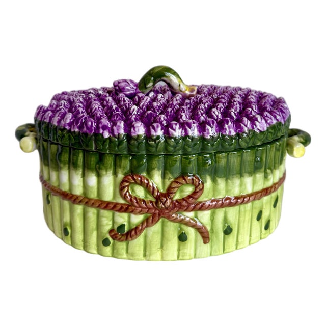 Vintage Majolica Ceramic Asparagus Bundle Soup Tureen For Sale