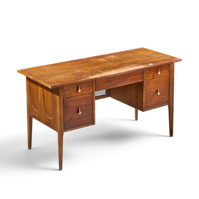 Broyhill Brasilia Mid Century Walnut and Brass Desk For Sale - Image 10 of 11