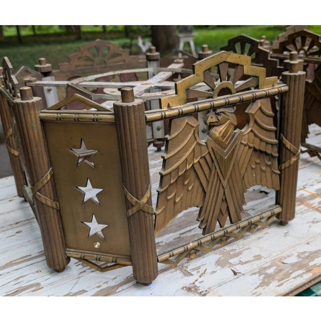 Metal Antique American Art Deco Architectural Bronze Eagle Chandeliers - a Pair For Sale - Image 7 of 18