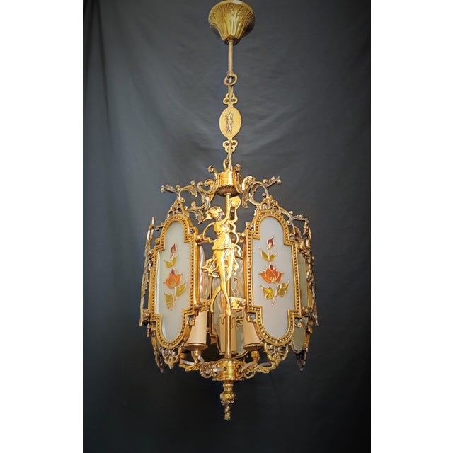Vintage 1960s French Solid Brass Glass Venus Chandelier For Sale - Image 6 of 13