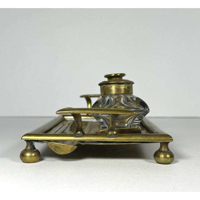 Metal 19th Century Victorian Brass Double Inkwell & Candle Holder Set: English Antique For Sale - Image 7 of 10