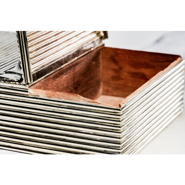 Handsome English Antique Ribbed Silverplate Tobacco Cigar Cigarette Box Home Decor For Sale - Image 10 of 15