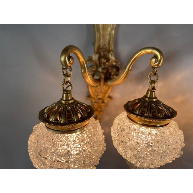 1980s French Louis XVI Gold Bronze Crystal Wall Lamps / Sconces - Pair For Sale - Image 9 of 18