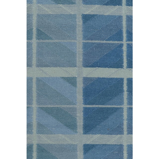 Mid-Century Modern Rug & Kilim’s Scandinavian Style Rug in Blue Tones With Geometric Patterns For Sale - Image 3 of 7