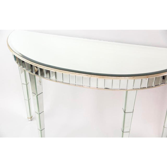 1930s French Serge Roche Style Hollywood Regency or Art Deco Mirrored Demilune Console Table For Sale - Image 4 of 14