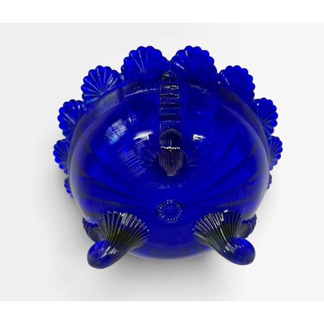 Glass 1980’s Mosser Glass Cobalt Blue Footed Centerpiece Fruit Bowl - 8” Wide For Sale - Image 7 of 12